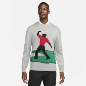 Tiger Woods Golf Crew-strikket sweater til mænd - Grå